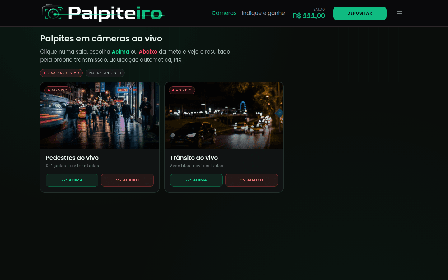 Palpiteiro - lobby de câmeras ao vivo