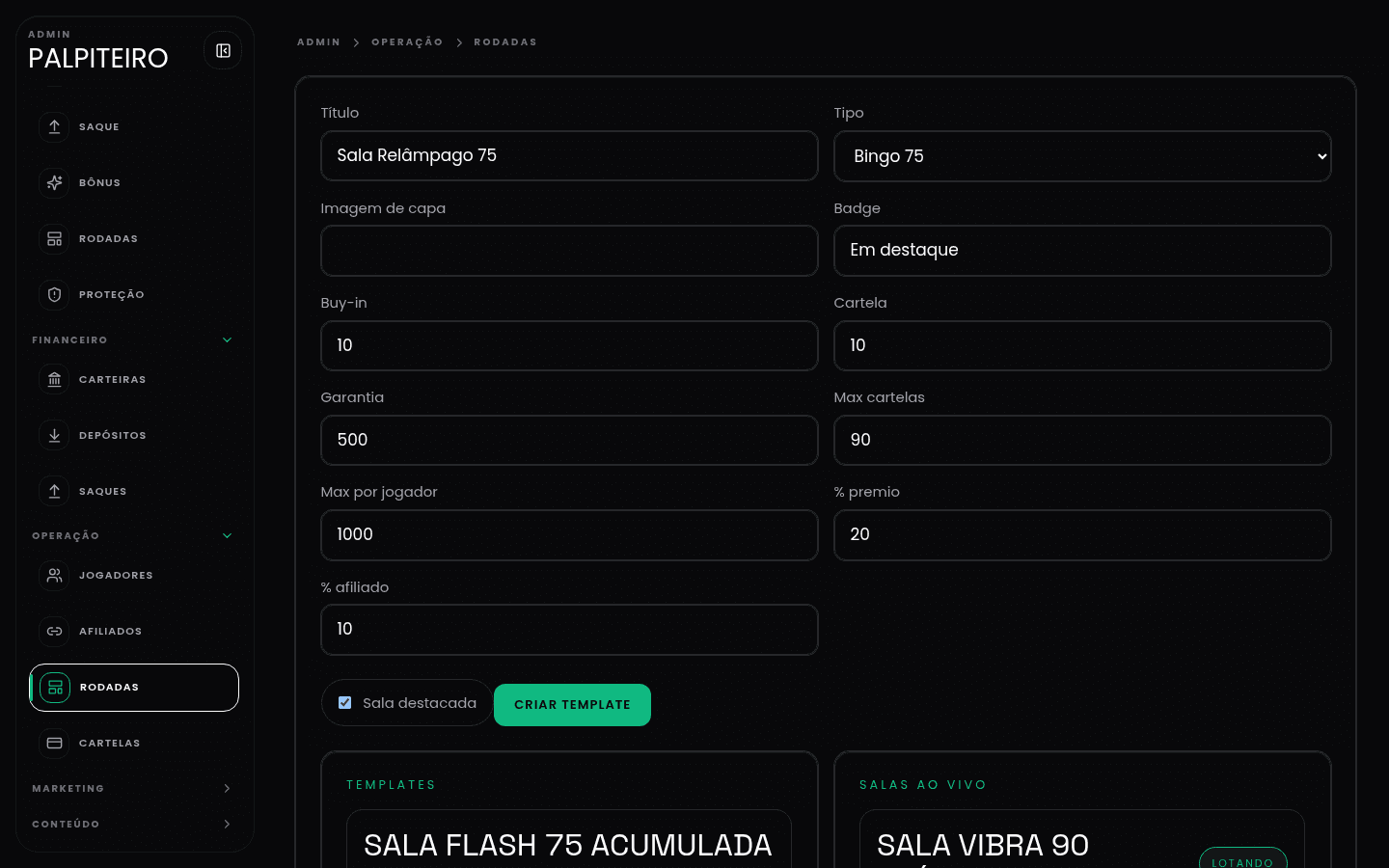 Palpiteiro - Gestão de rodadas e templates