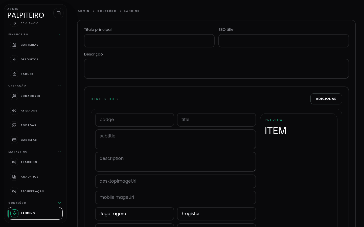 Palpiteiro - Editor de landing
