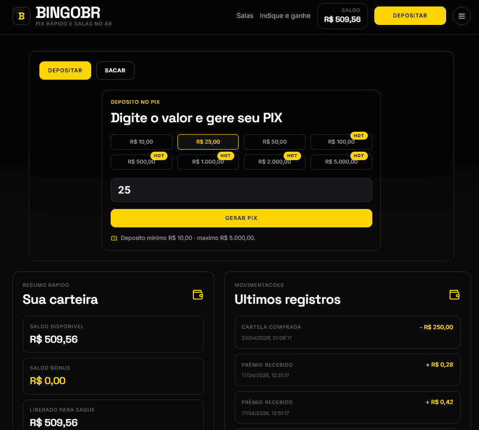 DinoBingo - Depósito via PIX