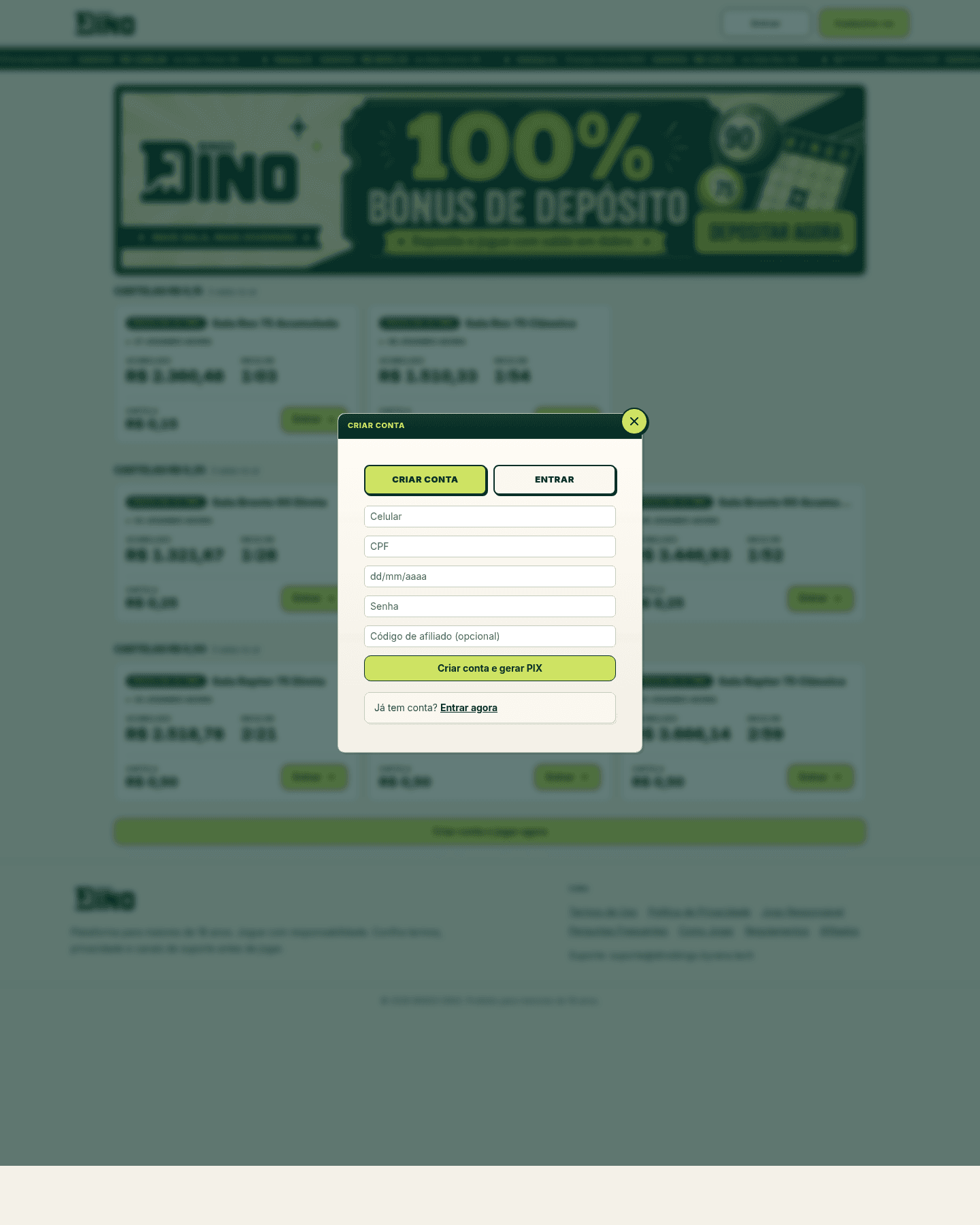 DinoBingo - Home full-page desktop