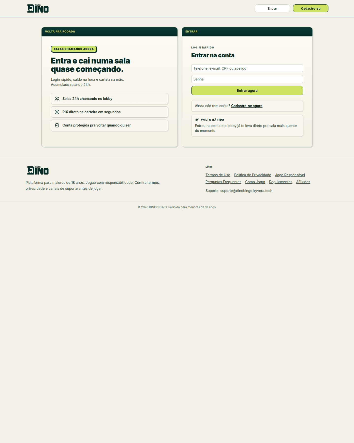DinoBingo - Login por CPF