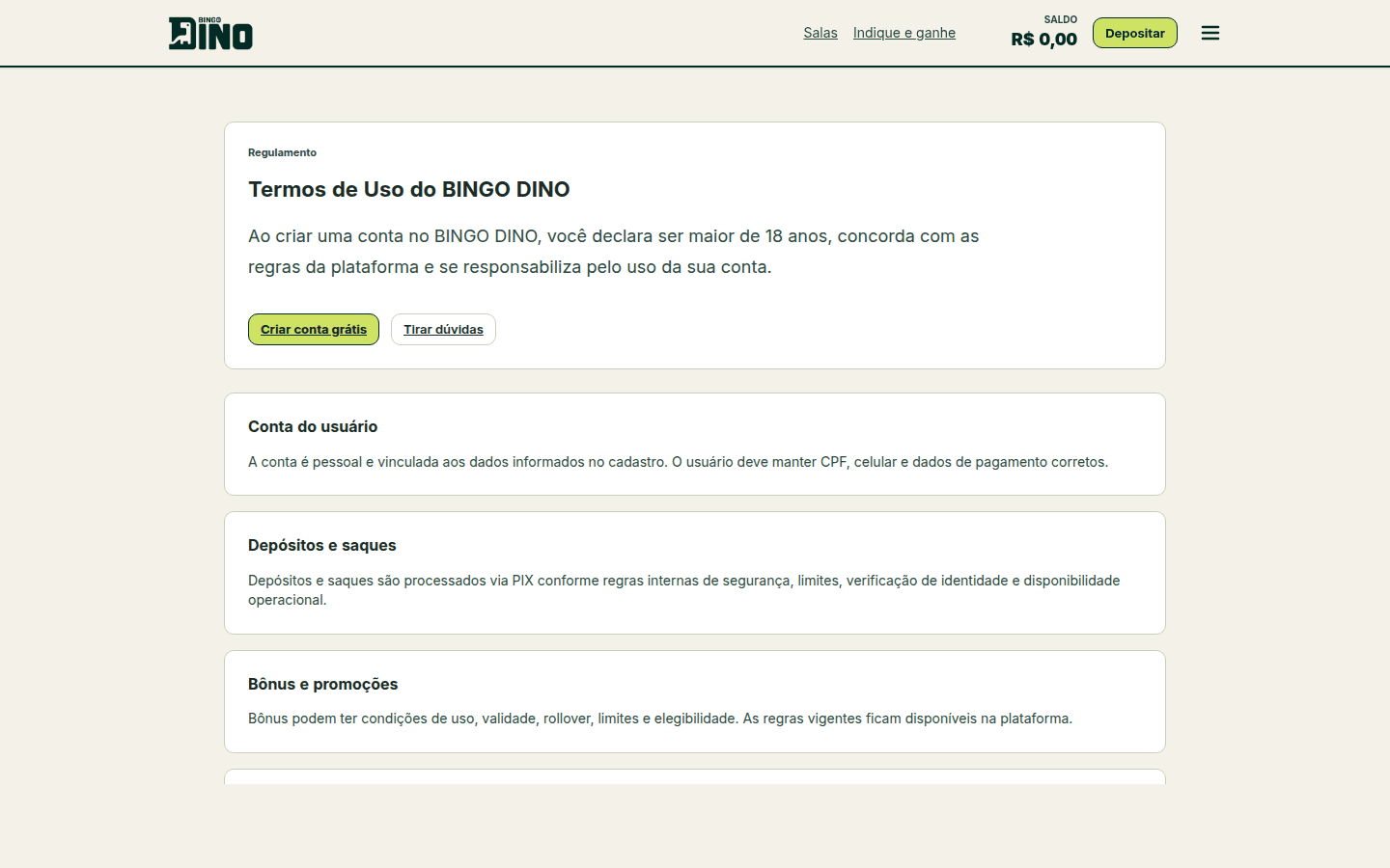 DinoBingo - Termos e privacidade